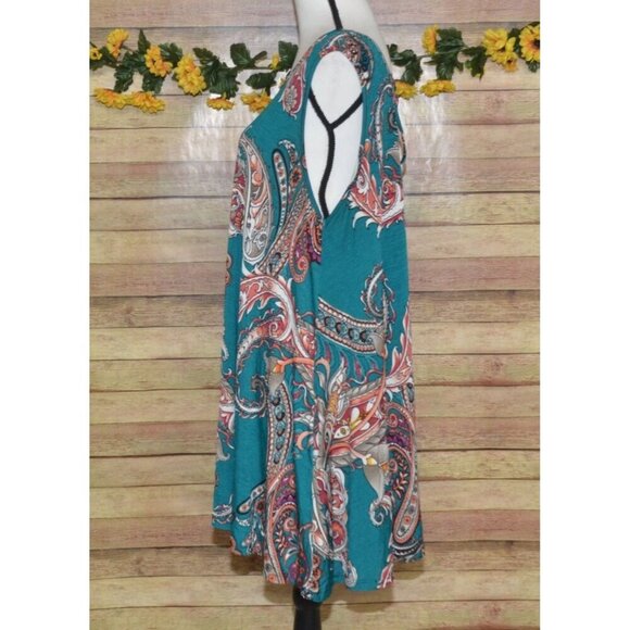 VOLL Boutique Teal Paisleys Sleeveless Flowy Blouse Top Plus Size 3X Pockets - Picture 5 of 11